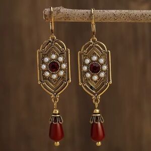 Marquis Ethnic Bordo Vintage Bronze Brushed Earrings